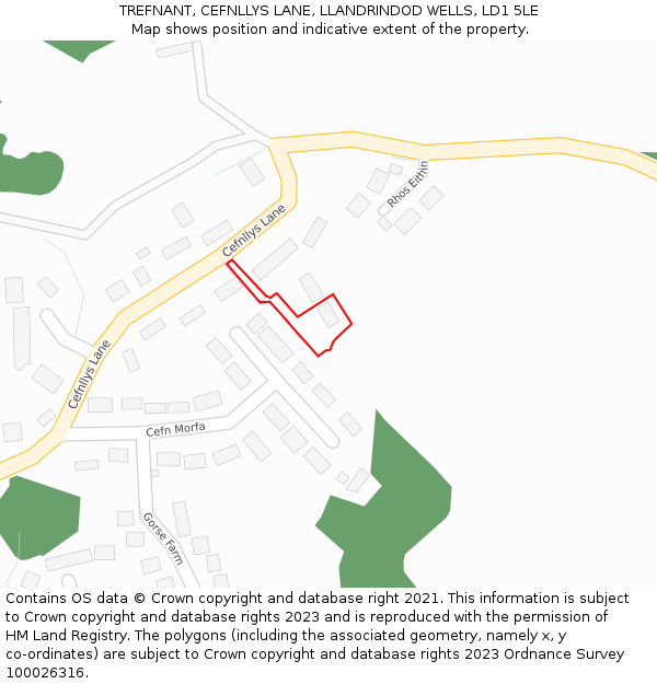 TREFNANT, CEFNLLYS LANE, LLANDRINDOD WELLS, LD1 5LE: Location map and indicative extent of plot