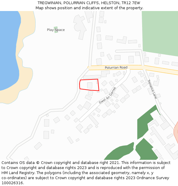 TREGWINIAN, POLURRIAN CLIFFS, HELSTON, TR12 7EW: Location map and indicative extent of plot