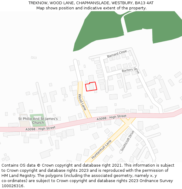 TREKNOW, WOOD LANE, CHAPMANSLADE, WESTBURY, BA13 4AT: Location map and indicative extent of plot