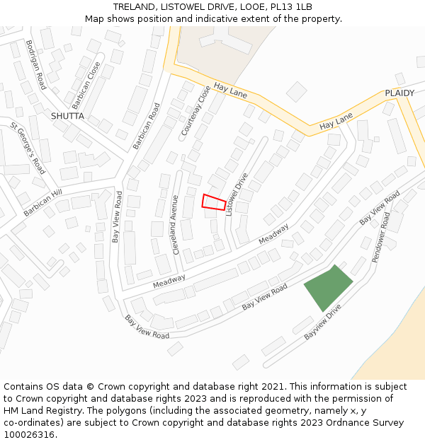 TRELAND, LISTOWEL DRIVE, LOOE, PL13 1LB: Location map and indicative extent of plot