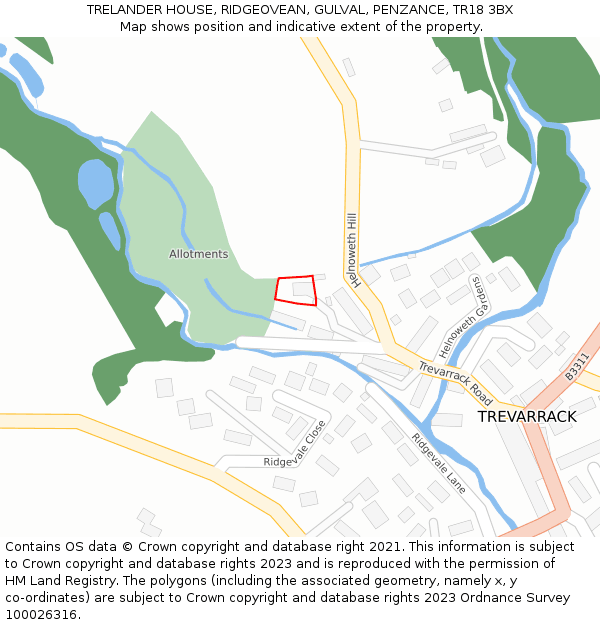 TRELANDER HOUSE, RIDGEOVEAN, GULVAL, PENZANCE, TR18 3BX: Location map and indicative extent of plot