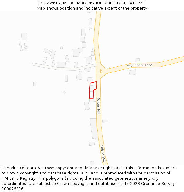 TRELAWNEY, MORCHARD BISHOP, CREDITON, EX17 6SD: Location map and indicative extent of plot
