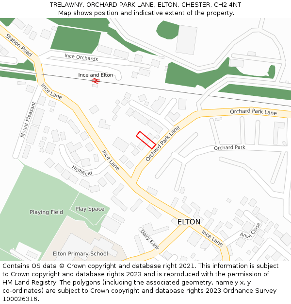 TRELAWNY, ORCHARD PARK LANE, ELTON, CHESTER, CH2 4NT: Location map and indicative extent of plot