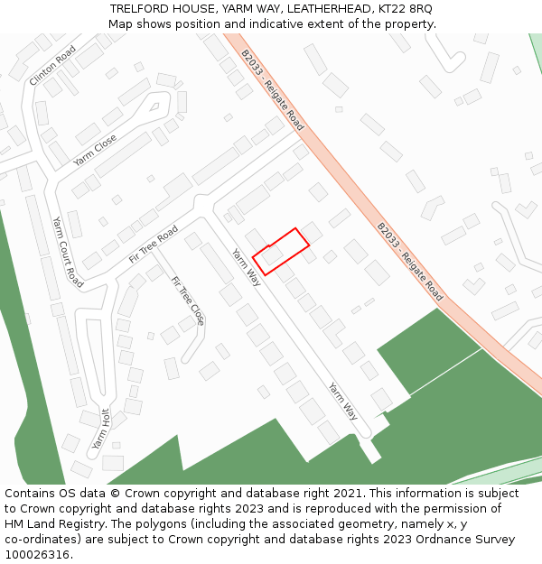 TRELFORD HOUSE, YARM WAY, LEATHERHEAD, KT22 8RQ: Location map and indicative extent of plot