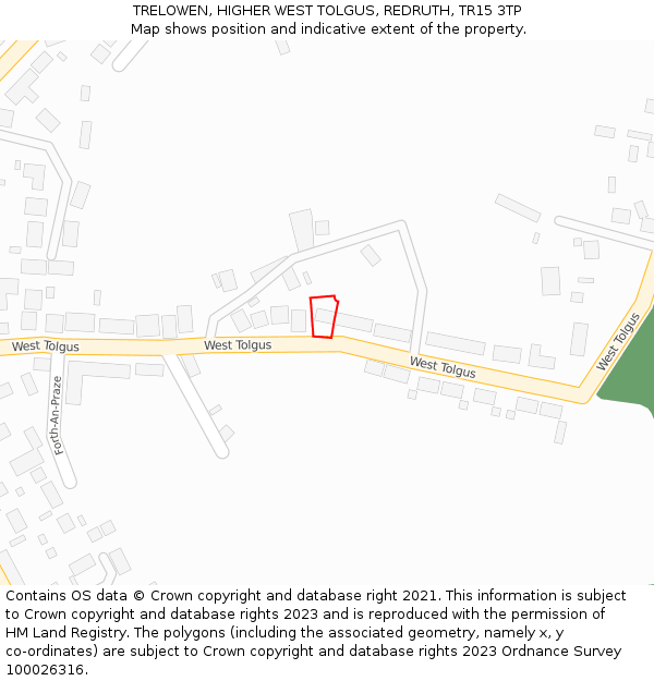 TRELOWEN, HIGHER WEST TOLGUS, REDRUTH, TR15 3TP: Location map and indicative extent of plot