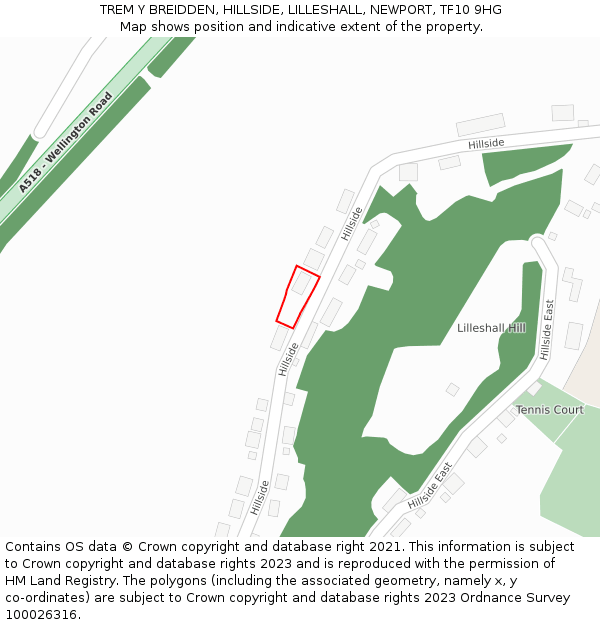 TREM Y BREIDDEN, HILLSIDE, LILLESHALL, NEWPORT, TF10 9HG: Location map and indicative extent of plot