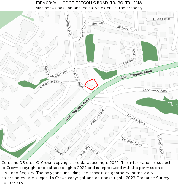 TREMORVAH LODGE, TREGOLLS ROAD, TRURO, TR1 1NW: Location map and indicative extent of plot