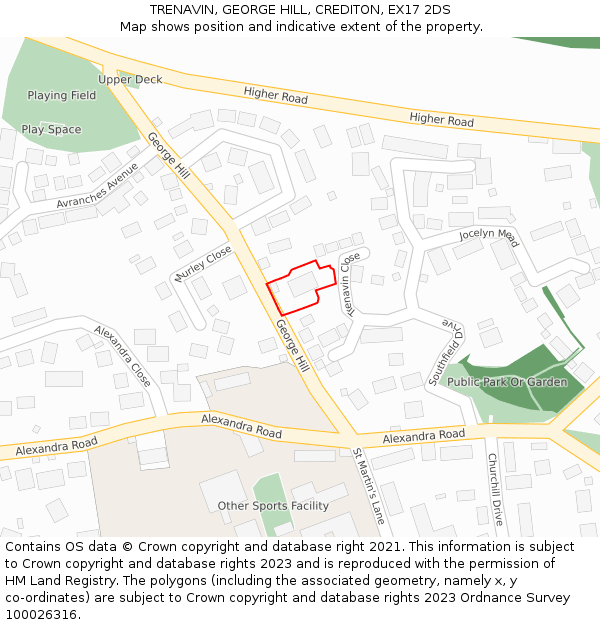 TRENAVIN, GEORGE HILL, CREDITON, EX17 2DS: Location map and indicative extent of plot