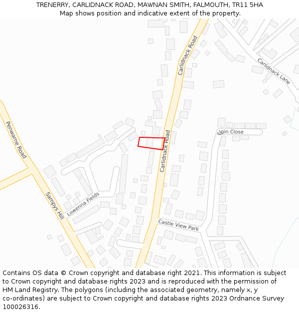 TRENERRY, CARLIDNACK ROAD, MAWNAN SMITH, FALMOUTH, TR11 5HA: Location map and indicative extent of plot