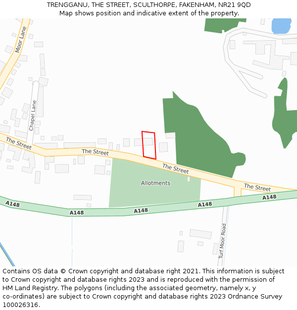TRENGGANU, THE STREET, SCULTHORPE, FAKENHAM, NR21 9QD: Location map and indicative extent of plot
