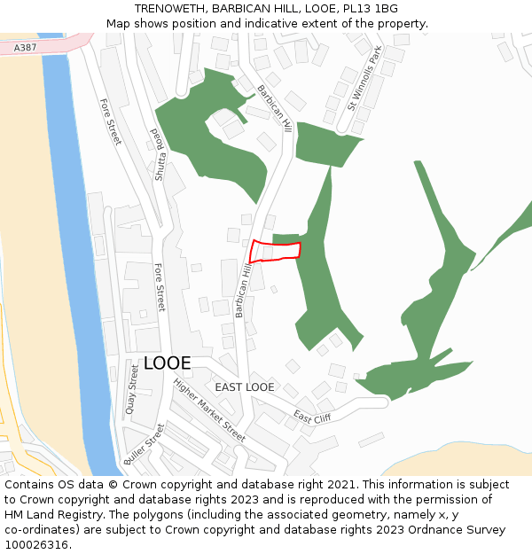 TRENOWETH, BARBICAN HILL, LOOE, PL13 1BG: Location map and indicative extent of plot