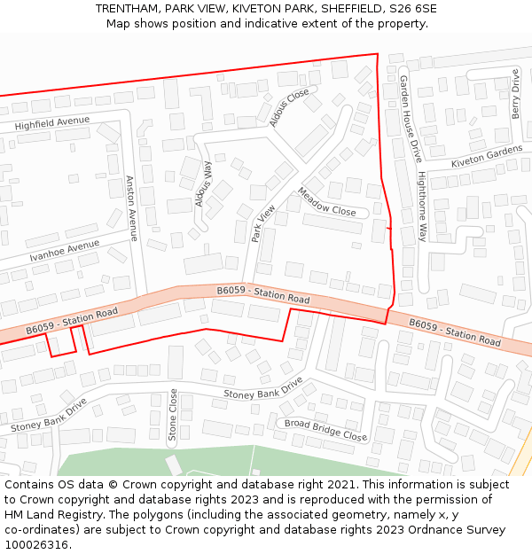 TRENTHAM, PARK VIEW, KIVETON PARK, SHEFFIELD, S26 6SE: Location map and indicative extent of plot