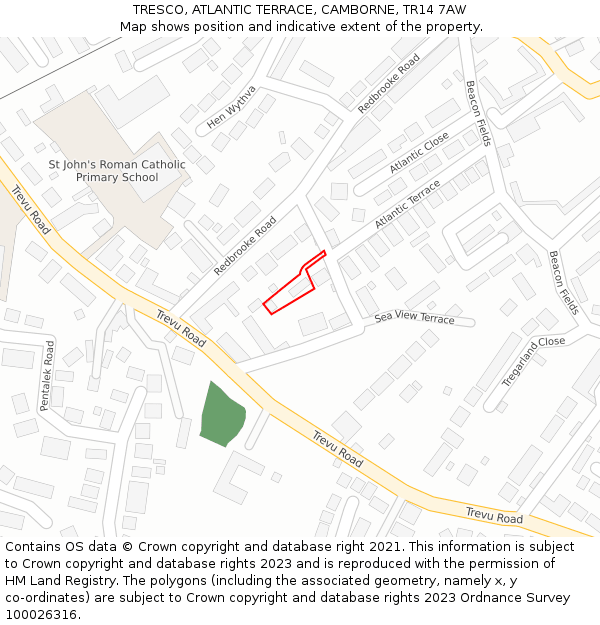 TRESCO, ATLANTIC TERRACE, CAMBORNE, TR14 7AW: Location map and indicative extent of plot