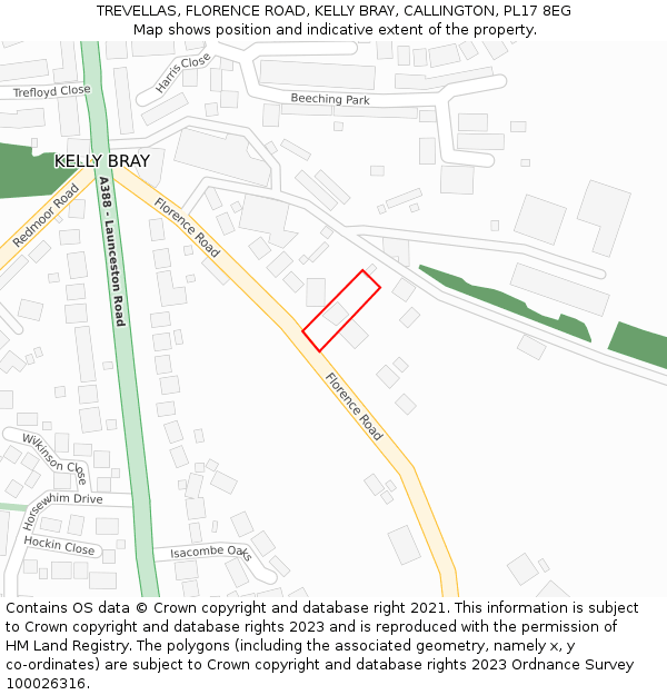TREVELLAS, FLORENCE ROAD, KELLY BRAY, CALLINGTON, PL17 8EG: Location map and indicative extent of plot