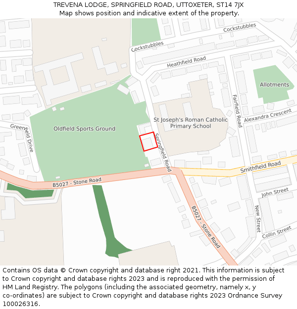 TREVENA LODGE, SPRINGFIELD ROAD, UTTOXETER, ST14 7JX: Location map and indicative extent of plot