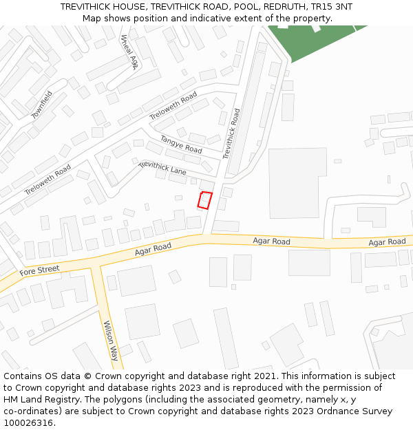 TREVITHICK HOUSE, TREVITHICK ROAD, POOL, REDRUTH, TR15 3NT: Location map and indicative extent of plot