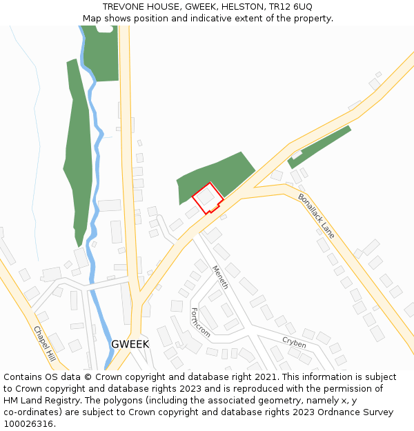 TREVONE HOUSE, GWEEK, HELSTON, TR12 6UQ: Location map and indicative extent of plot