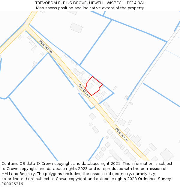 TREVORDALE, PIUS DROVE, UPWELL, WISBECH, PE14 9AL: Location map and indicative extent of plot