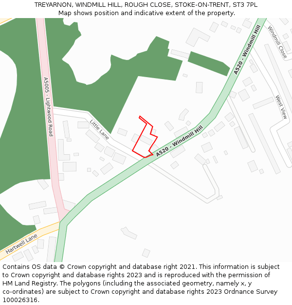 TREYARNON, WINDMILL HILL, ROUGH CLOSE, STOKE-ON-TRENT, ST3 7PL: Location map and indicative extent of plot