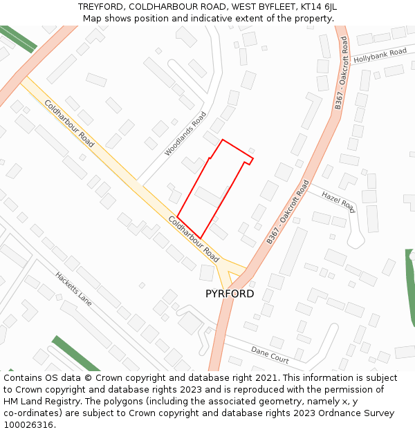 TREYFORD, COLDHARBOUR ROAD, WEST BYFLEET, KT14 6JL: Location map and indicative extent of plot