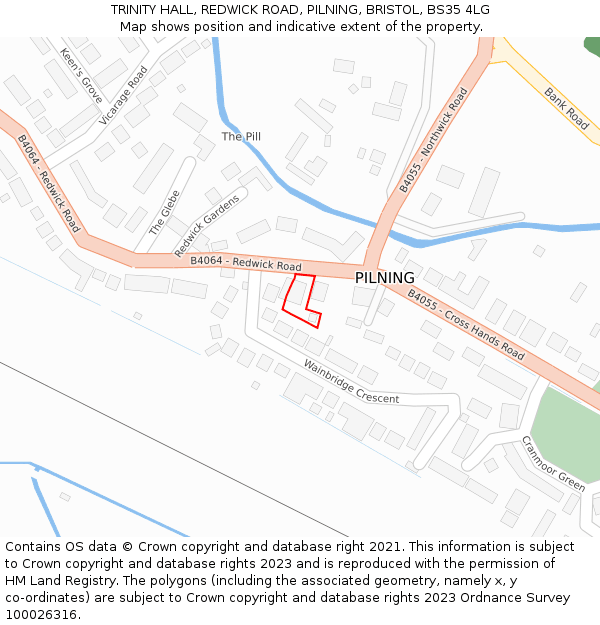 TRINITY HALL, REDWICK ROAD, PILNING, BRISTOL, BS35 4LG: Location map and indicative extent of plot