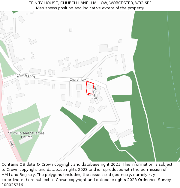 TRINITY HOUSE, CHURCH LANE, HALLOW, WORCESTER, WR2 6PF: Location map and indicative extent of plot
