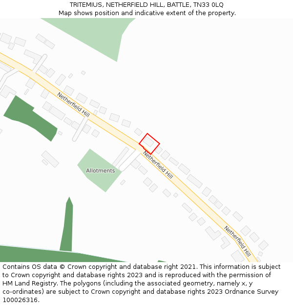 TRITEMIUS, NETHERFIELD HILL, BATTLE, TN33 0LQ: Location map and indicative extent of plot
