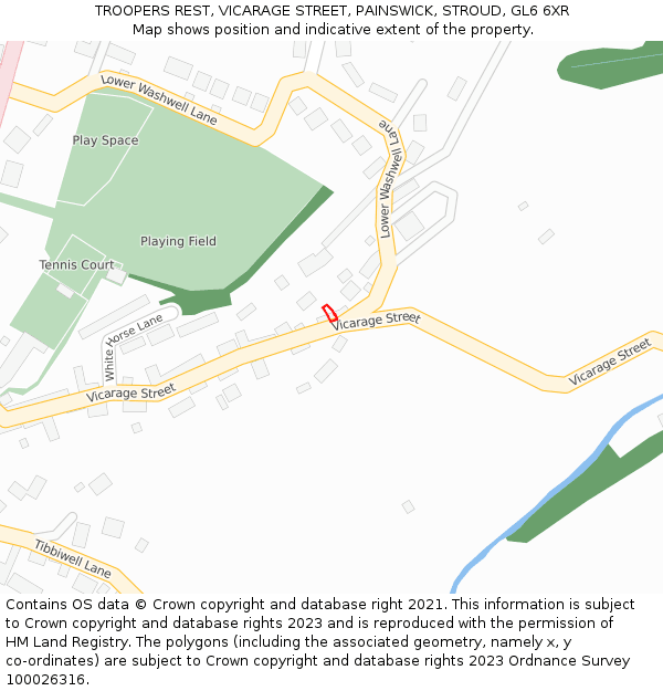 TROOPERS REST, VICARAGE STREET, PAINSWICK, STROUD, GL6 6XR: Location map and indicative extent of plot
