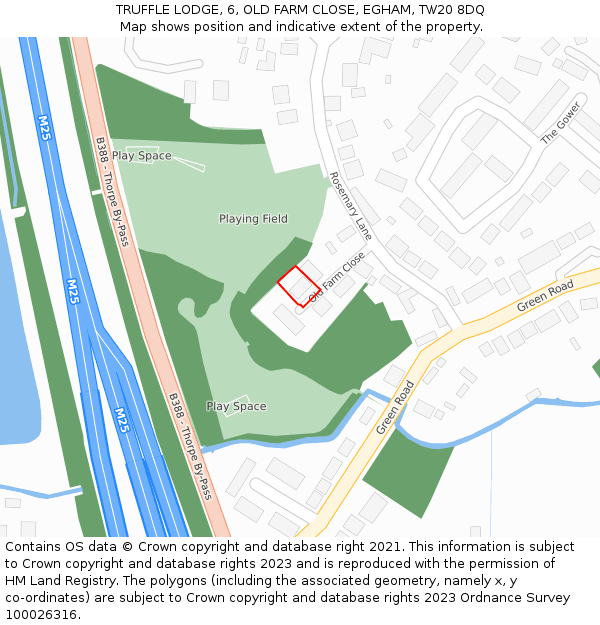 TRUFFLE LODGE, 6, OLD FARM CLOSE, EGHAM, TW20 8DQ: Location map and indicative extent of plot