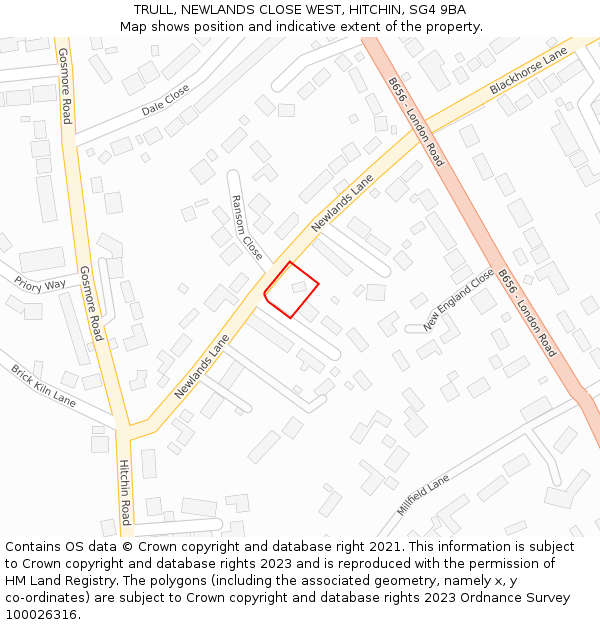 TRULL, NEWLANDS CLOSE WEST, HITCHIN, SG4 9BA: Location map and indicative extent of plot
