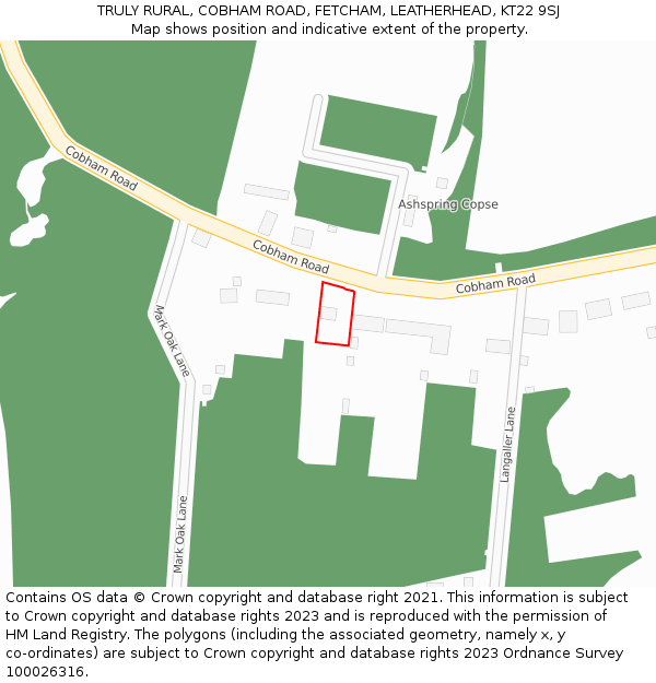 TRULY RURAL, COBHAM ROAD, FETCHAM, LEATHERHEAD, KT22 9SJ: Location map and indicative extent of plot