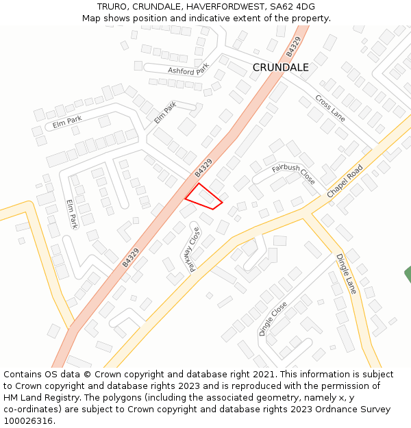 TRURO, CRUNDALE, HAVERFORDWEST, SA62 4DG: Location map and indicative extent of plot