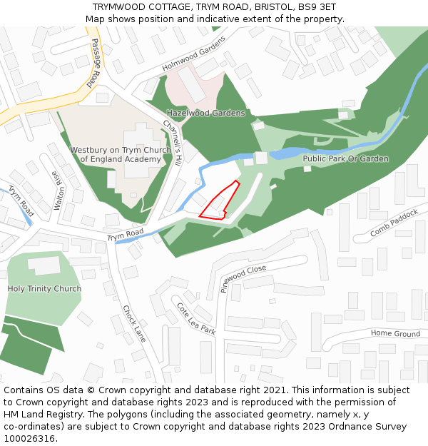 TRYMWOOD COTTAGE, TRYM ROAD, BRISTOL, BS9 3ET: Location map and indicative extent of plot