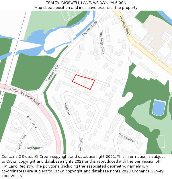 TSALTA, DIGSWELL LANE, WELWYN, AL6 0SN: Location map and indicative extent of plot