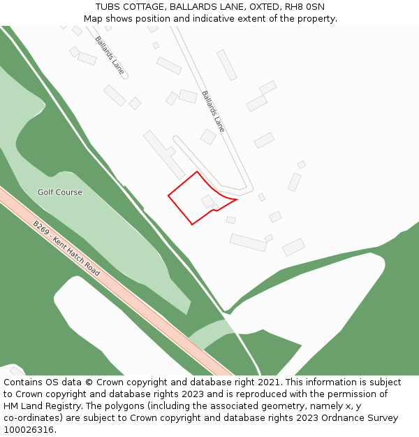 TUBS COTTAGE, BALLARDS LANE, OXTED, RH8 0SN: Location map and indicative extent of plot