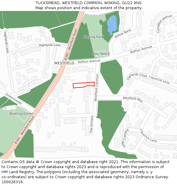 TUCKSMEAD, WESTFIELD COMMON, WOKING, GU22 9NS: Location map and indicative extent of plot