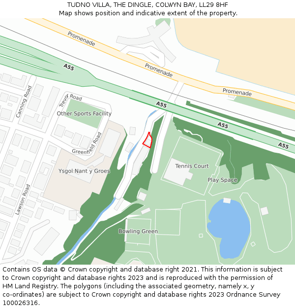 TUDNO VILLA, THE DINGLE, COLWYN BAY, LL29 8HF: Location map and indicative extent of plot