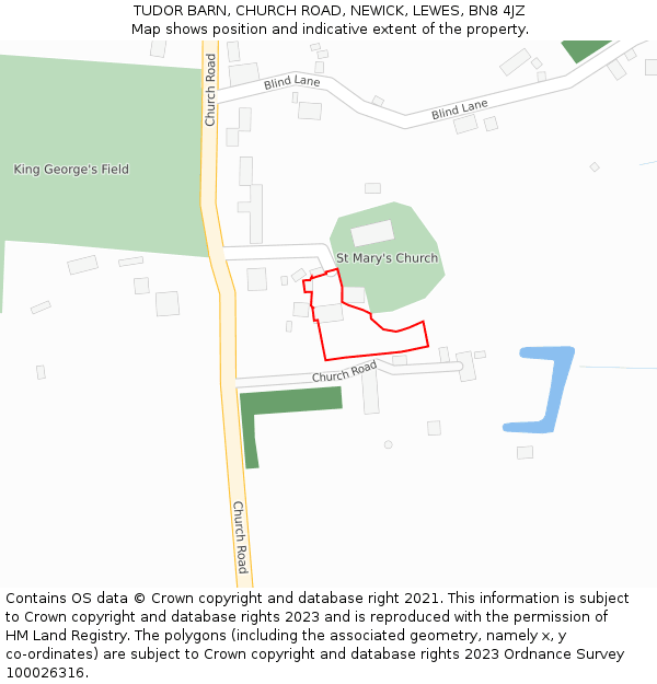 TUDOR BARN, CHURCH ROAD, NEWICK, LEWES, BN8 4JZ: Location map and indicative extent of plot