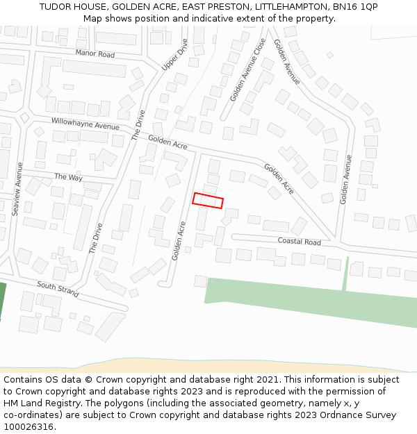 TUDOR HOUSE, GOLDEN ACRE, EAST PRESTON, LITTLEHAMPTON, BN16 1QP: Location map and indicative extent of plot
