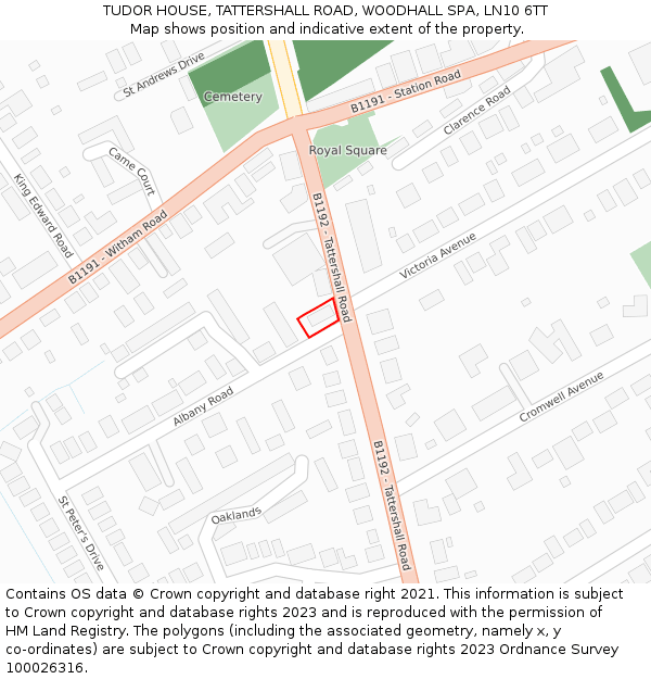 TUDOR HOUSE, TATTERSHALL ROAD, WOODHALL SPA, LN10 6TT: Location map and indicative extent of plot