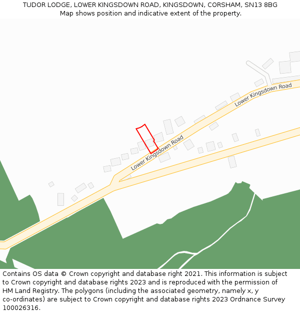 TUDOR LODGE, LOWER KINGSDOWN ROAD, KINGSDOWN, CORSHAM, SN13 8BG: Location map and indicative extent of plot