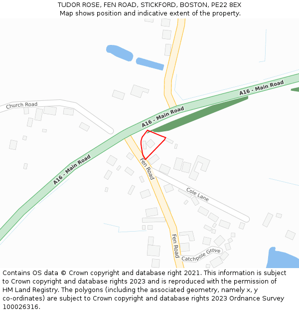 TUDOR ROSE, FEN ROAD, STICKFORD, BOSTON, PE22 8EX: Location map and indicative extent of plot