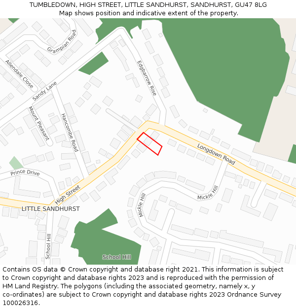 TUMBLEDOWN, HIGH STREET, LITTLE SANDHURST, SANDHURST, GU47 8LG: Location map and indicative extent of plot
