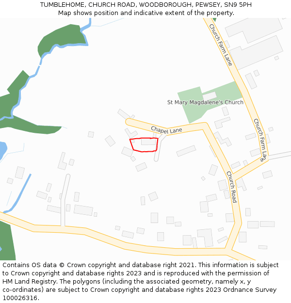 TUMBLEHOME, CHURCH ROAD, WOODBOROUGH, PEWSEY, SN9 5PH: Location map and indicative extent of plot