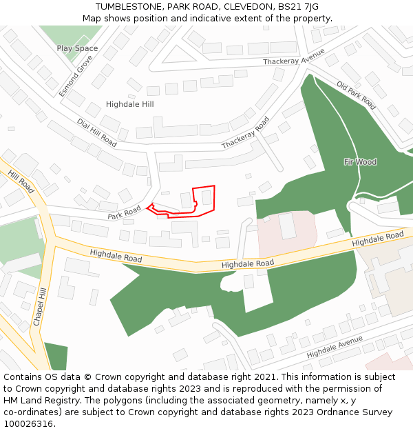 TUMBLESTONE, PARK ROAD, CLEVEDON, BS21 7JG: Location map and indicative extent of plot