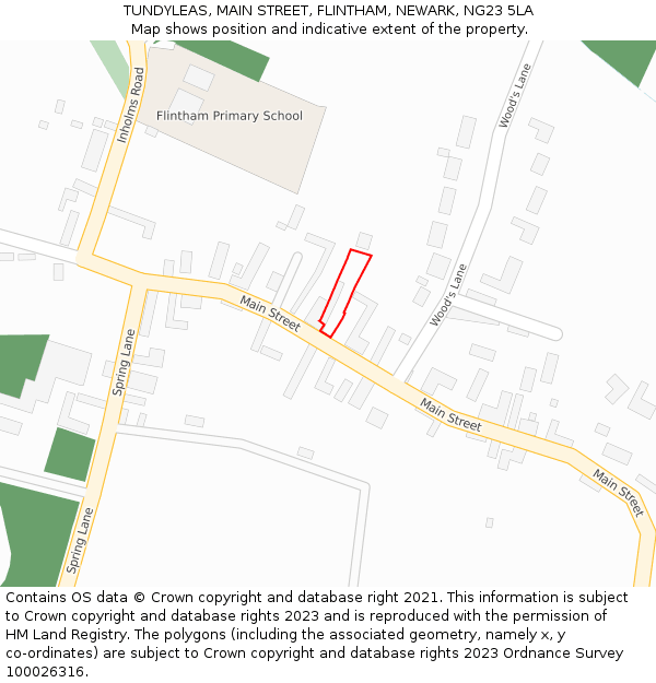 TUNDYLEAS, MAIN STREET, FLINTHAM, NEWARK, NG23 5LA: Location map and indicative extent of plot