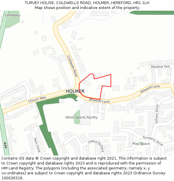 TURVEY HOUSE, COLDWELLS ROAD, HOLMER, HEREFORD, HR1 1LH: Location map and indicative extent of plot