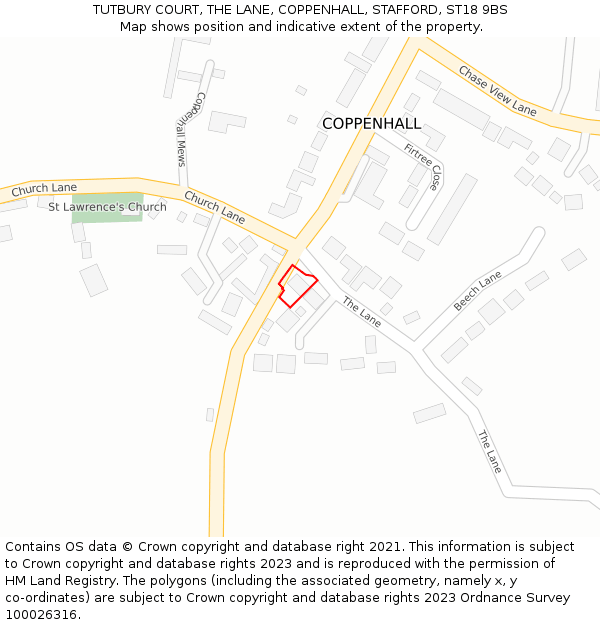 TUTBURY COURT, THE LANE, COPPENHALL, STAFFORD, ST18 9BS: Location map and indicative extent of plot