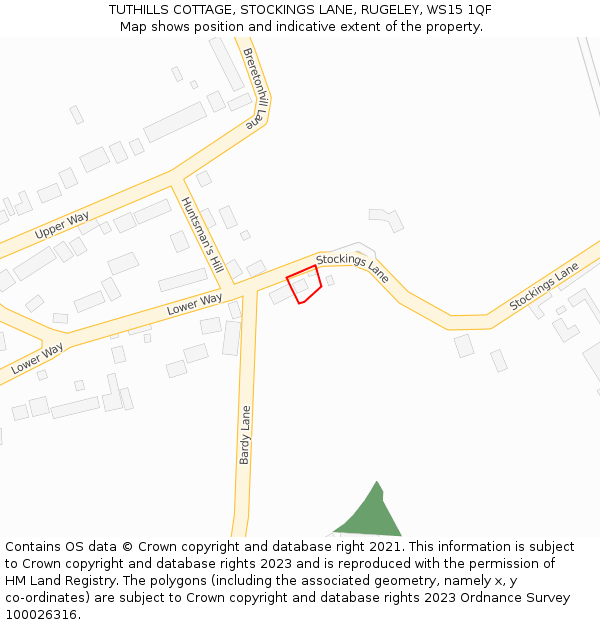 TUTHILLS COTTAGE, STOCKINGS LANE, RUGELEY, WS15 1QF: Location map and indicative extent of plot