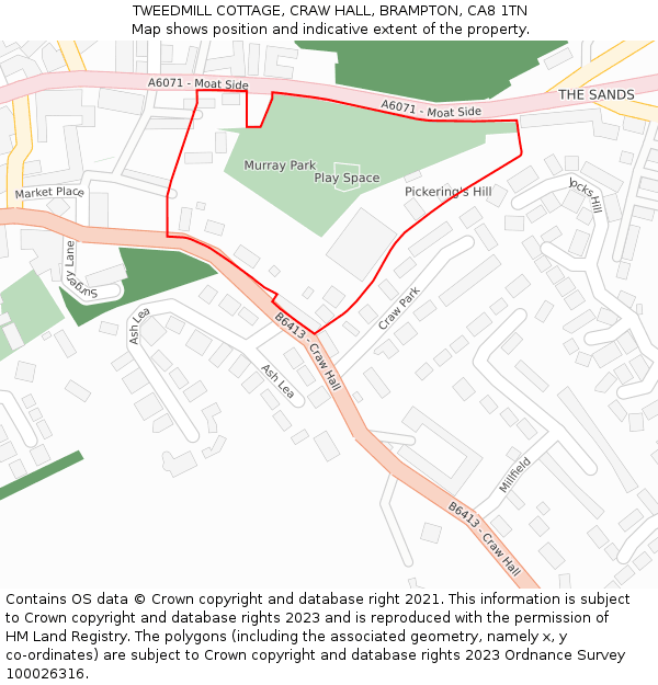 TWEEDMILL COTTAGE, CRAW HALL, BRAMPTON, CA8 1TN: Location map and indicative extent of plot
